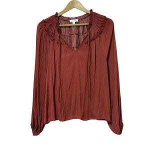 EVEREVE Size Small Burgundy Long Sleeve Peasant Boho Top Cottagecore